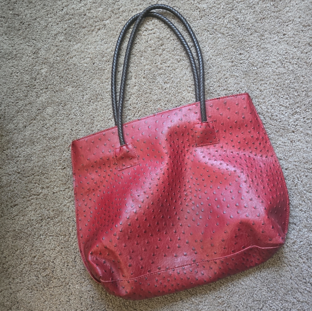 Ostritch leather red tote purse bag